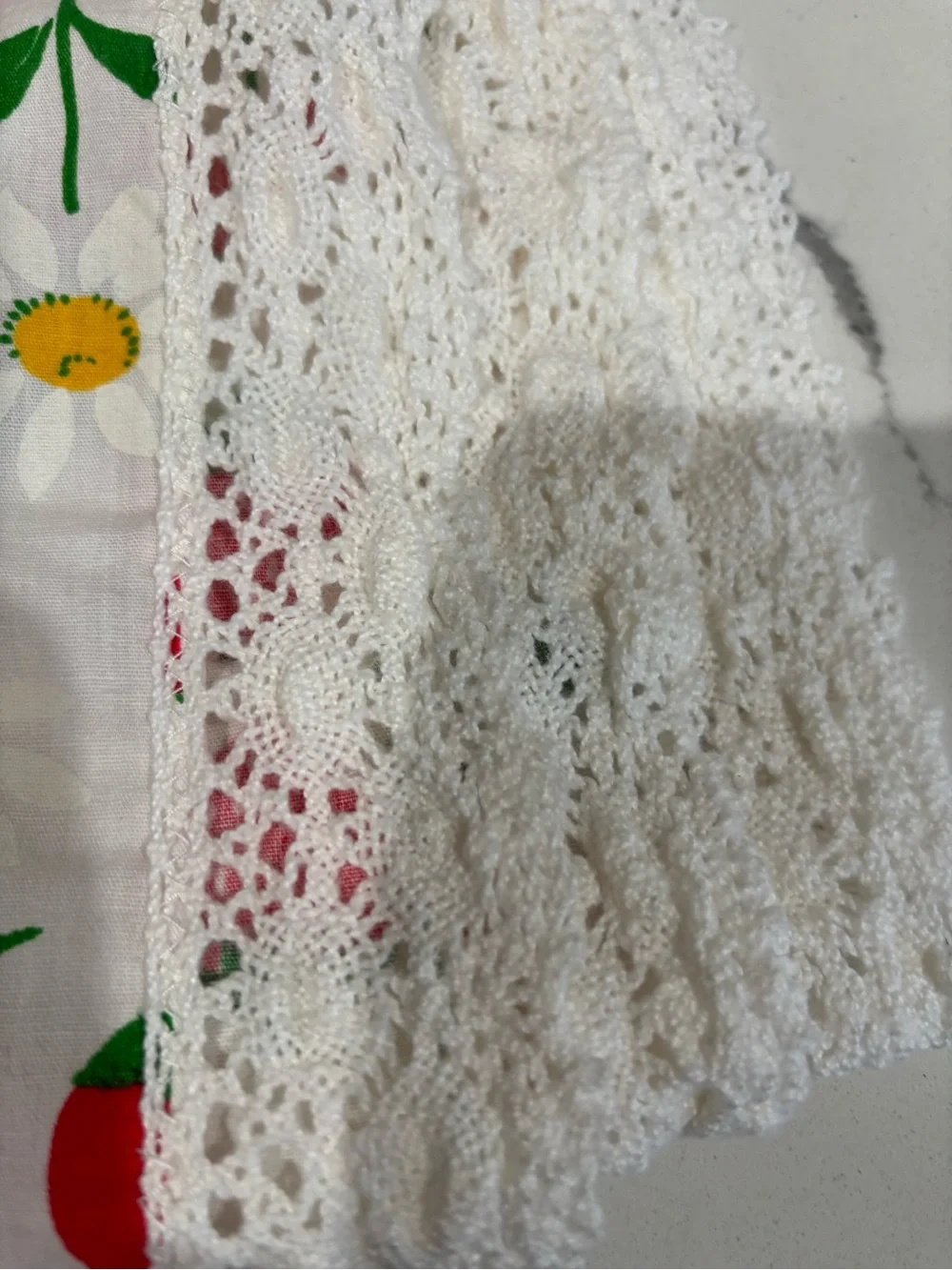 Vintage Strawberry & Daisy Print Cotton table cloth- Red, Green, Yellow 48x80
